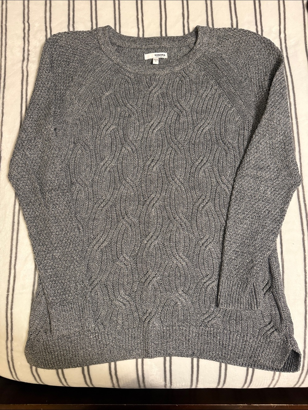 Sonoma Gray Cable Knit Crewneck Sweater